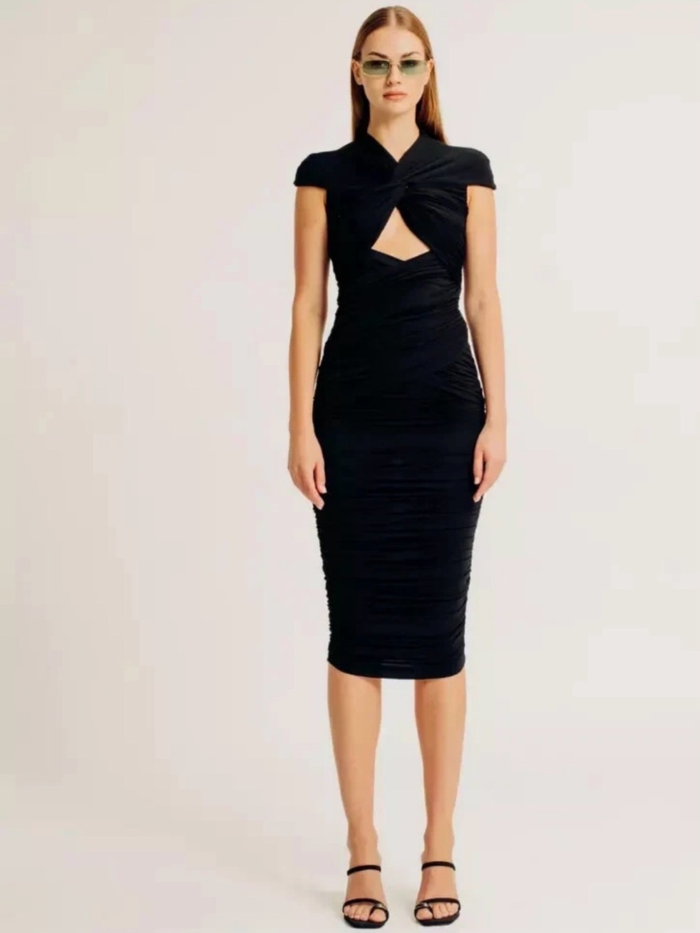 Ronny Kobo Collection Black Twist Front Cutout Midi Dress
